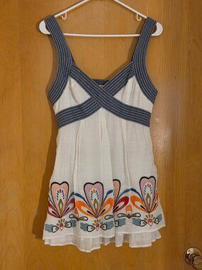 Double Zero Babydoll Boho Sleeveless Top Womens M Gauze Embroidered Festival Y2K
